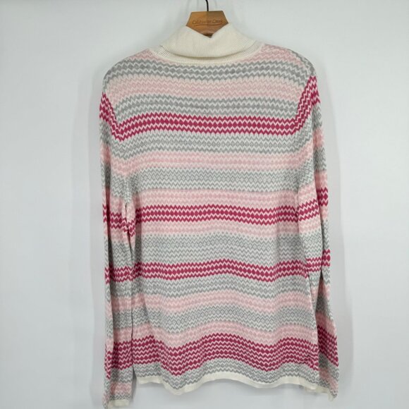 Talbots size XL Striped Knit cowl neck Sweater Pink Gray Women's cotton blend - Picture 7 of 9